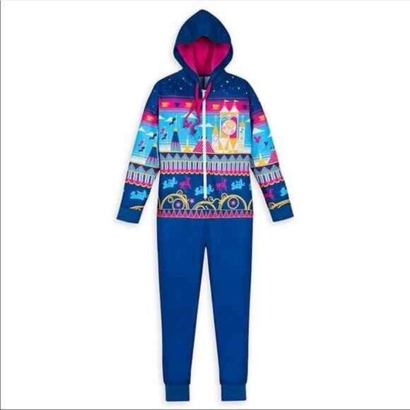 EUC Disney Parks “It’s a Small World” HOODED ADULT ONESIE SIZE LARGE - Picture 1 of 5
